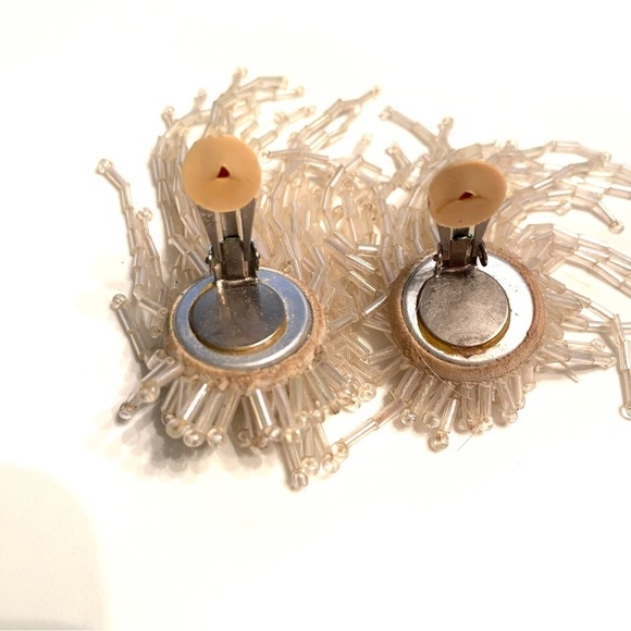 Vintage Clip-on Fireworks Beaded Earrings - Picture 5 of 5